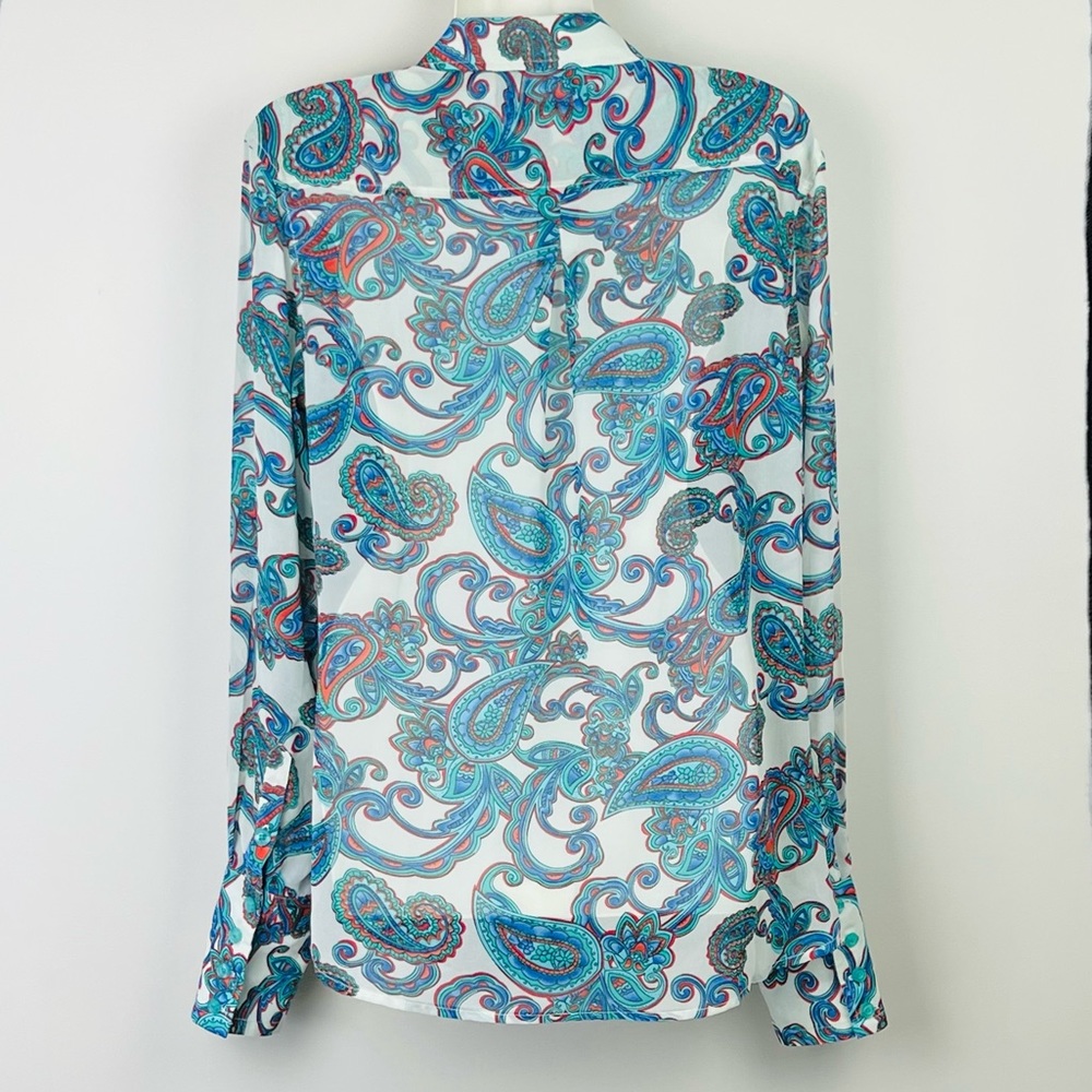 Hitchley Harrow Button Shirt Top Paisley Long Sleeve Lightweight Western Size 12 - Picture 2 of 10